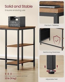 Számítógépasztal, Munkaasztal Tárolóval, 3 Polc, 2 Fiók, 60 x 160 x 76 cm, rusztikus barna