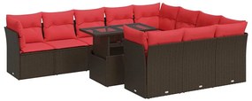 11 részes barna polyrattan akácfa kerti ülőgarnitúra párnákkal