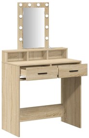 LED-es sminkasztal Sonoma tölgyből 79x41x140 cm