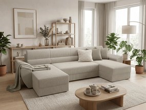 Ágyazható U alakú kanapé TAVERO 321x140 cm, világos bézs színű