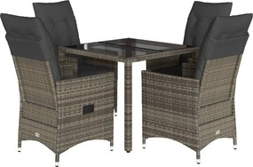 vidaXL 5 részes szürke polyrattan kerti étkezőgarnitúra párnával