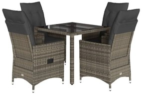 vidaXL 5 részes szürke polyrattan kerti étkezőgarnitúra párnával