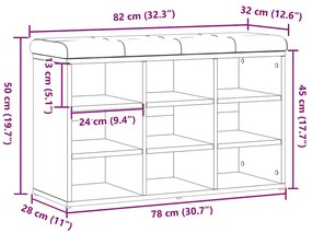 antik fa szerelt fa cipőtároló pad 82x32x50 cm
