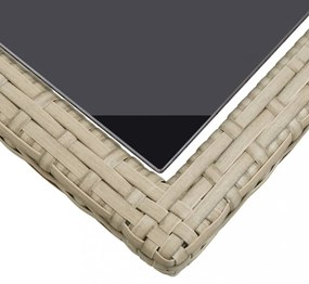 bézs üveg és polyrattan kerti asztal 110 x 53 x 72 cm