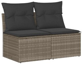 vidaXL 2 részes szürke polyrattan akácfa kerti ülőgarnitúra párnákkal