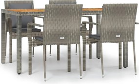 vidaXL 5 részes szürke polyrattan kerti étkezőgarnitúra párnával