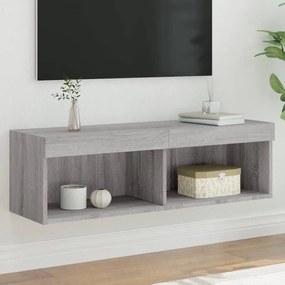 szürke sonoma színű TV-szekrény LED-világítással 100x30x30 cm