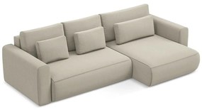 Bézs bársony kinyitható-tárolóhelyes sarokkanapé (jobb oldali-heverő résszel) Kapua – Makamii