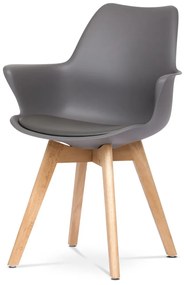 Fotoliu din plastic de culoare gri cu pernă de scaun din piele artificială, picioare din lemn de fag. CT-771