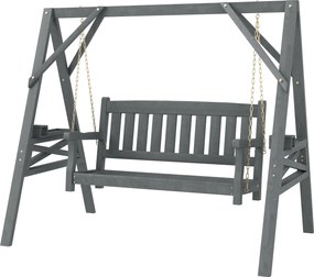 Outsunny kétszemélyes kerti hinta — fából készült pad oldalsó asztalkákkal, pohártartókkal és fémláncokkal, szürke | Aosom