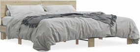 vidaXL sonoma tölgyszínű szerelt fa és fém ágykeret 200 x 200 cm