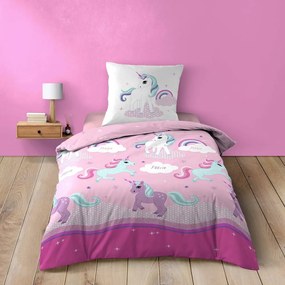 Rózsaszín egyszemélyes pamut gyerek ágyneműhuzat 140x200 cm Licorne – douceur d'intérieur