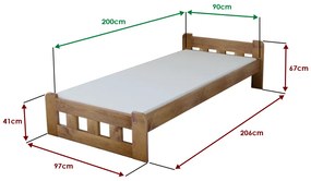 Naomi magasított ágy 90x200 cm, tölgyfa Ágyrács: Ágyrács nélkül, Matrac: Deluxe 10 cm matrac