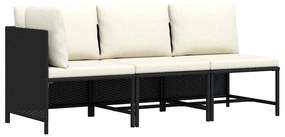 vidaXL 3 részes fekete polyrattan kerti ülőgarnitúra párnával