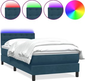 vidaXL sötétkék bársony rugós és LED-es ágy matraccal 80x220 cm