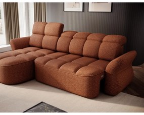 Terrakotta színű bársony kinyitható-tárolóhelyes sarokkanapé (bal oldali-heverő résszel) Beneth – ELTAP