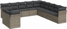 vidaXL 11 részes szürke polyrattan kerti ülőgarnitúra párnákkal