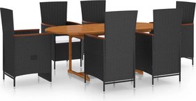vidaXL 7 részes fekete polyrattan kerti étkezőgarnitúra