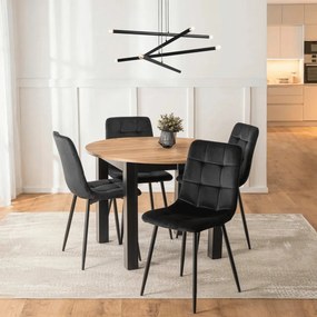 szett étkezőasztal HARRY 102-142 cm craft tölgy/fekete és 4 szék PERU fekete