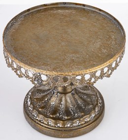 Antik jellegű fodros fém süteményes állvány üvegkupola búrával 26x16x16cm