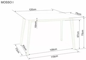 Fehér étkezőasztal MOSSO I 120X75