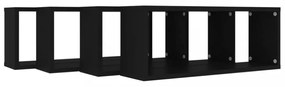 4 db fekete szerelt fa négyszögű fali polc 60 x 15 x 23 cm