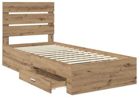 vidaXL Ágykeret fiókkal fejtámlával Artisan tölgy 90 x 190 cm Faanyag