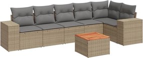 vidaXL 7 részes bézs polyrattan kerti ülőgarnitúra párnákkal