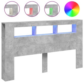 betonszürke szerelt fa LED-es fejtámla 180x18,5x103,5 cm
