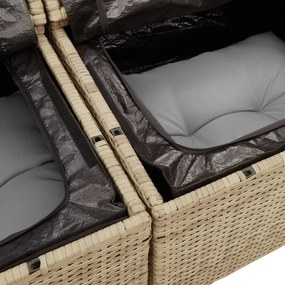 13 darabos kerti kanapé szett párnákkal bézs poly rattan akác, 4 darabos kerti étkező szett párnákkal bézs poly rattan akác