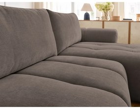 Szürkésbarna kinyitható-tárolóhelyes sarokkanapé (jobb oldali-heverő résszel) Fuji – Bobochic Paris