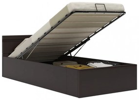 szürke műbőr LED-es hidraulikus ágykeret 90 x 200 cm