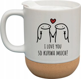 Fehér Bögre Fedéllel És Parafa Aljjal Ajándék I Love You