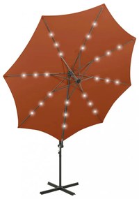 terrakotta konzolos napernyő rúddal és LED-fényekkel 300 cm