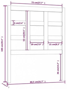 szürke tömör fenyőfa ágyfejtámla 80,5 x 4 x 100 cm