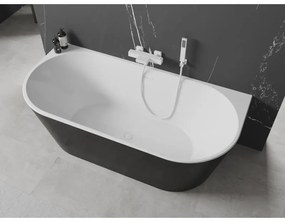 Mexen Oval, szabadon álló fali kád 180 x 80 cm, fehér-fekete, fehér túlfolyó, 52671808075-20