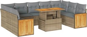 vidaXL 10 részes bézs polyrattan akácfa kerti ülőgarnitúra párnával