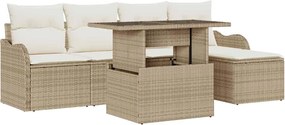 vidaXL Kerti Kanapé Szett párnával 6 pcs Bézs Polyrattan