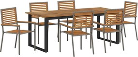 vidaXL Kert étkező szett 7 pcs Szürke Tömör Akácfa