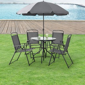 [en.casa] Kerti bútorszett Milagro 1 x asztal 4 x összecsukhatók székek 1 x napernyő fekete/sötétszürke