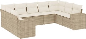 vidaXL 9 részes bézs polyrattan kerti ülőgarnitúra párnákkal