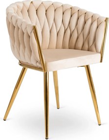Elegáns Krémszínű Bársony Étkezőszék Arany Lábbal. CAPI