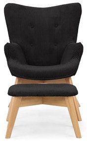 Fekete kordbársony fotel lábtartóval Niko – Ropez