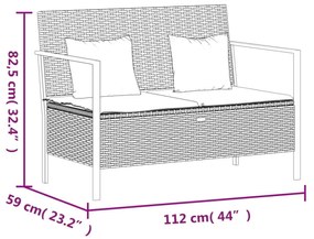 2 személyes szürke polyrattan kerti kanapé párnával