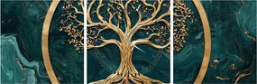 Kép – Márványban lévő arany életfa (órával) (90x30 cm)