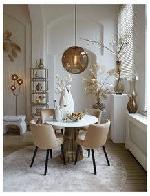 Fehér-bronzszínű kerek étkezőasztal márvány dekoros asztallappal ø 100 cm Leyda – Light &amp; Living