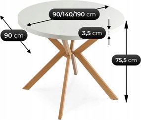 Kihúzható étkezőasztal 90–190 cm méretben, fehér/tölgy színben LUGO