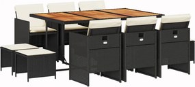 vidaXL 11 részes fekete polyrattan kerti étkezőgarnitúra párnákkal