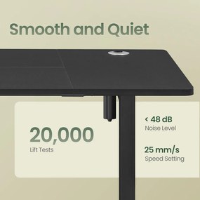 Elektromos állítható magasságú íróasztal, 160×70 cm, 4 memóriapozícióval, fekete