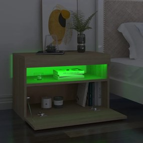 2 db sonoma tölgyszínű éjjeliszekrény LED-lámpákkal 60x35x40 cm